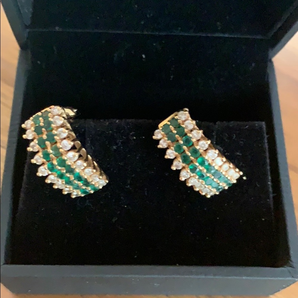 Emerald and diamond hoops